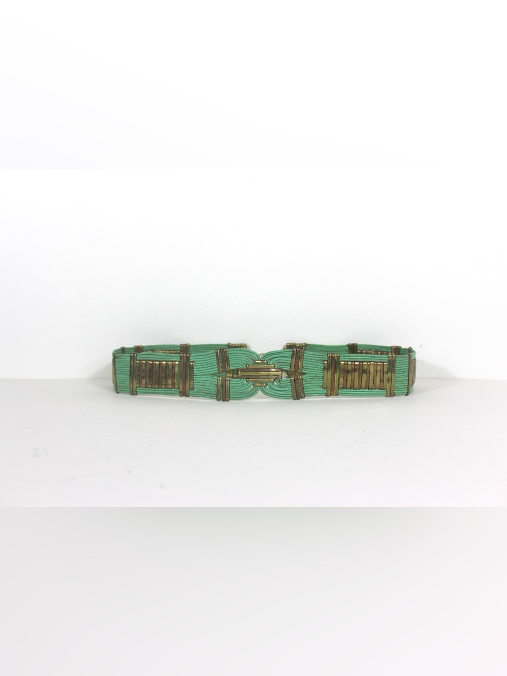 30” Eighties Turquoise Cord Brass and Copper Statement Waist Belt Back Clasp